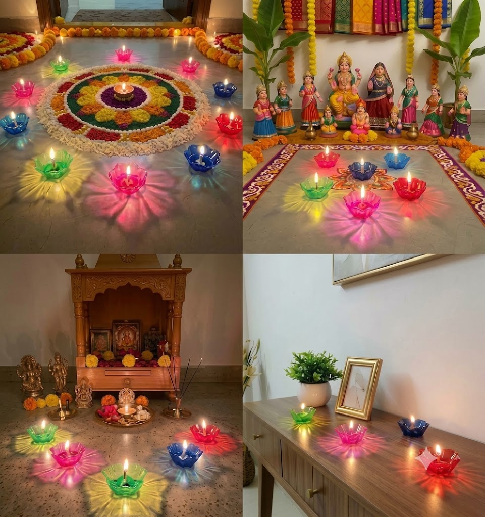 FestivaGlow Reflection Diya Set - Pack of 12 Pcs