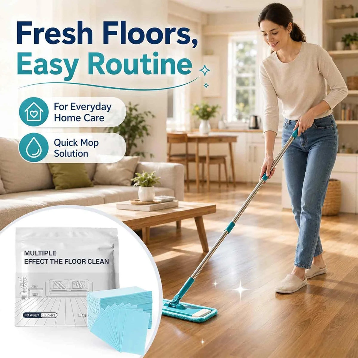 MopDrop Floor Cleaning Sheets | 100 Sheets | Drop, Dissolve & Mop