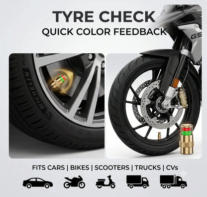 TyreSense™ - Tyre Pressure Valve Caps | Color Indicator | Pack of 4 | Cars & Bikes