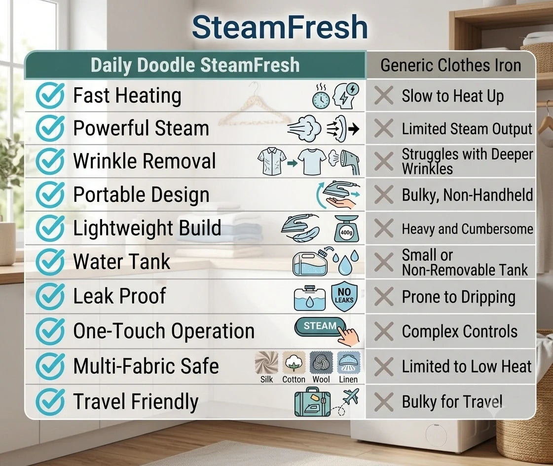 PressPocket™ - Handheld Steam Iron | Garment Steamer | 30-Sec Wrinkle-Free