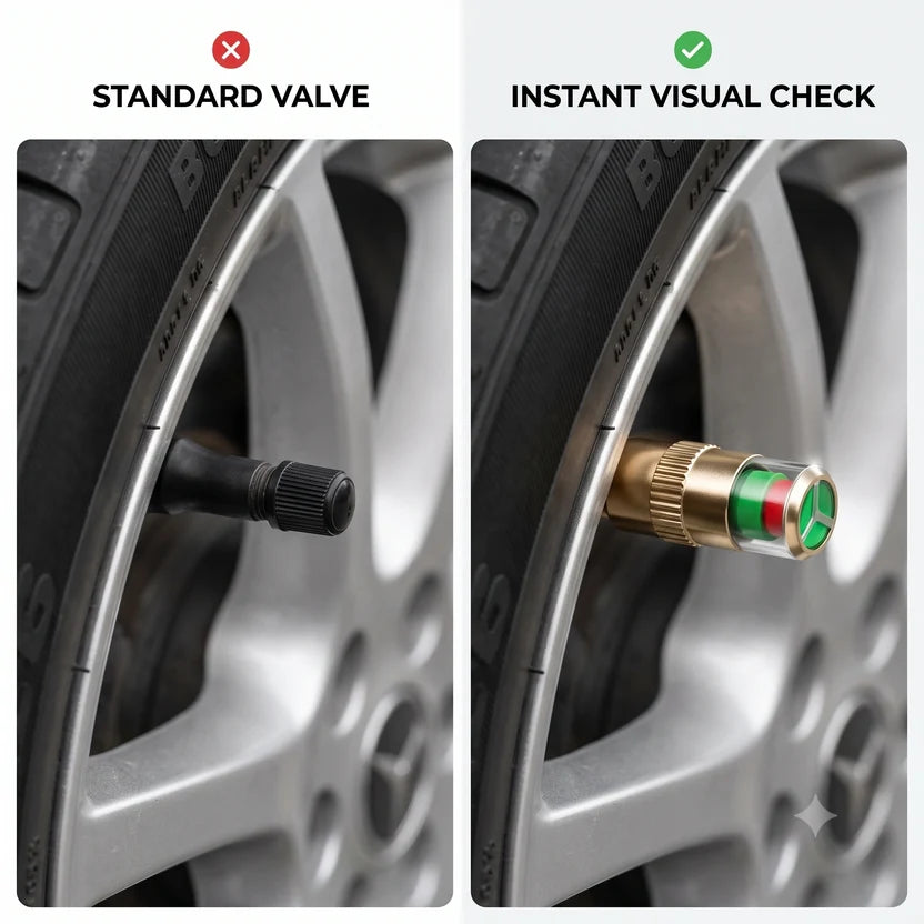 TyreSense™ - Tyre Pressure Valve Caps | Color Indicator | Pack of 4 | Cars & Bikes