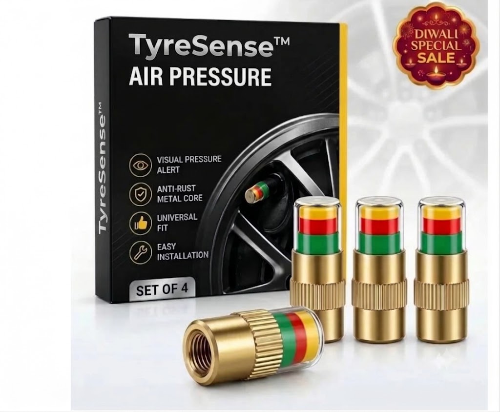 TyreSense™ - Tyre Pressure Valve Caps | Color Indicator | Pack of 4 | Cars & Bikes