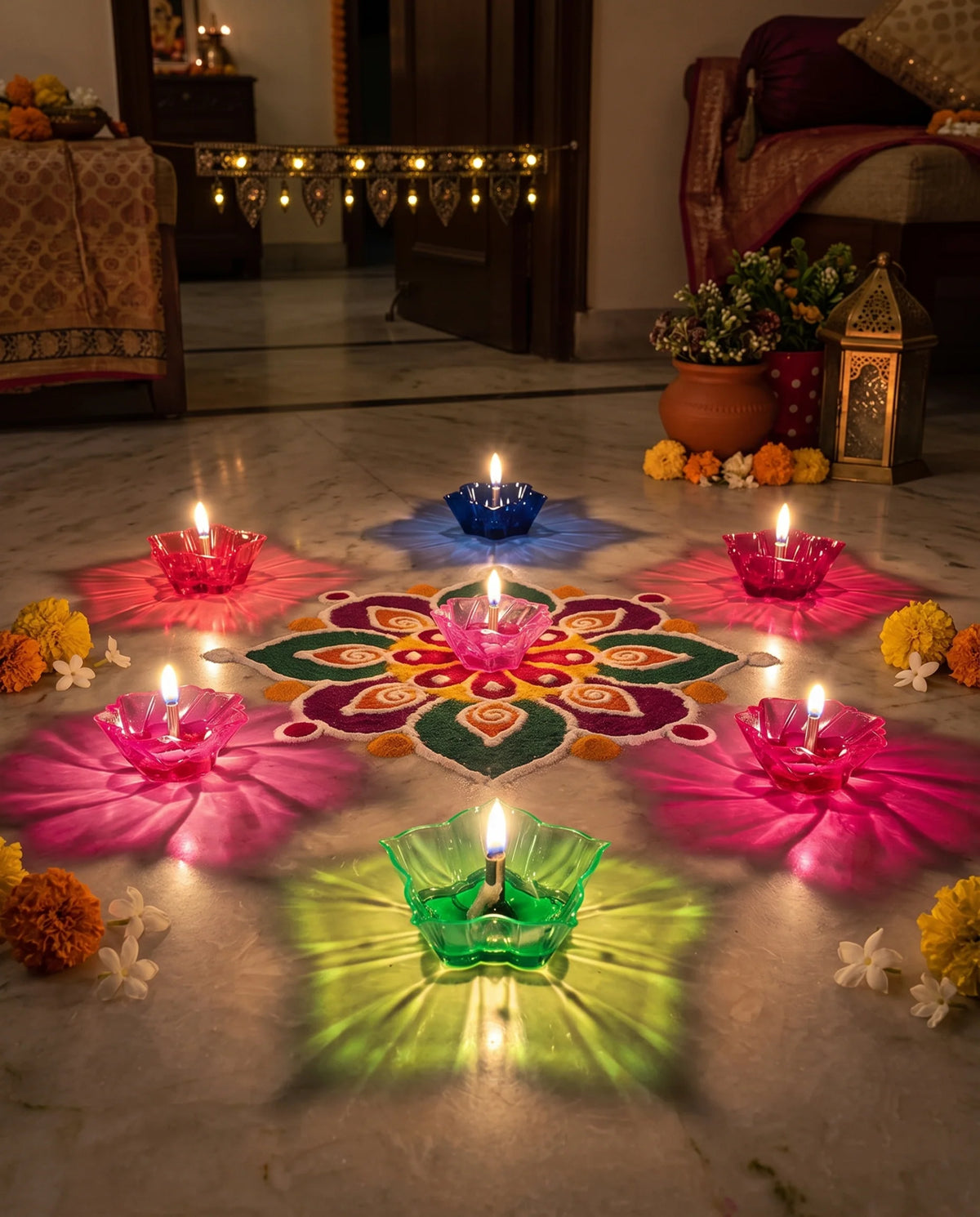 FestivaGlow Reflection Diya Set - Pack of 12 Pcs